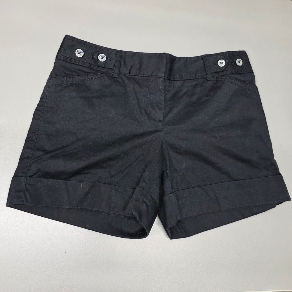 White House Black Market Black Cuffed‎ Chino Shorts Button Detail Size 4